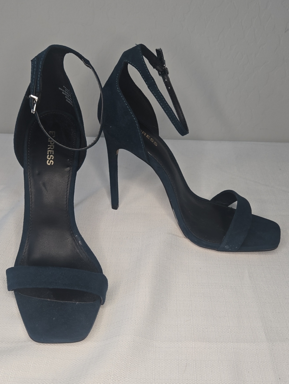 Express Green Suede Ankle-Strap Stiletto Sandals